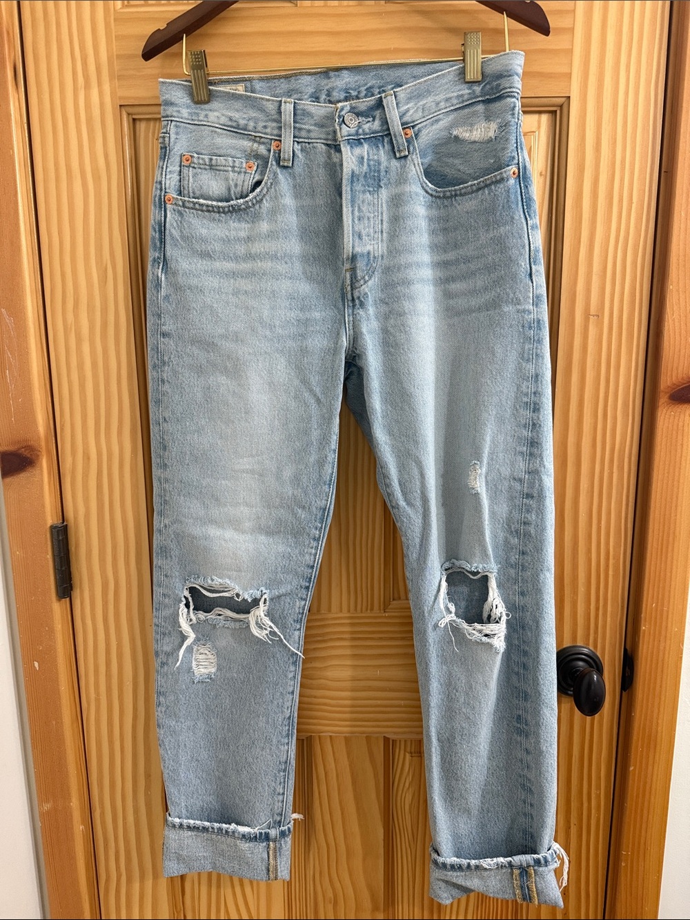 Signature by Levi Strauss Light Blue Distressed Straight Leg Jeans